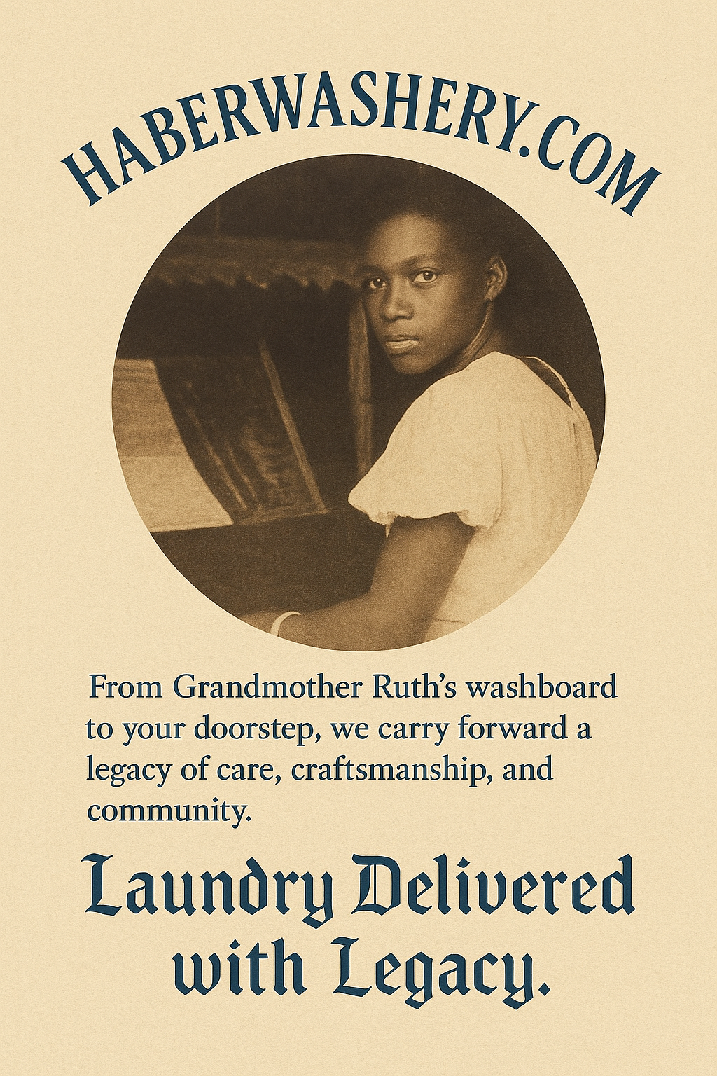 Laundry delivery advertisement with vintage portrait | Terkquois