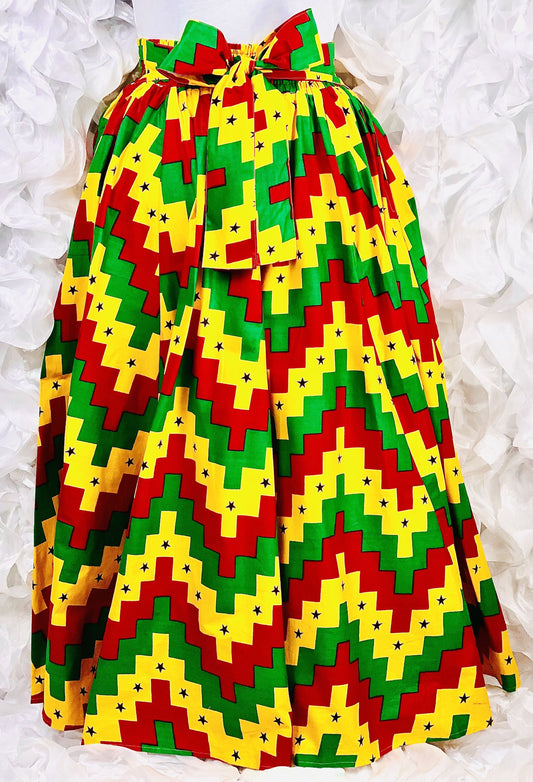 Red Yellow and Green Wax Maxi Skirt